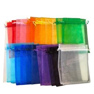24 Assorted Multi Colored Drawstring Organza Bags 5"x7"